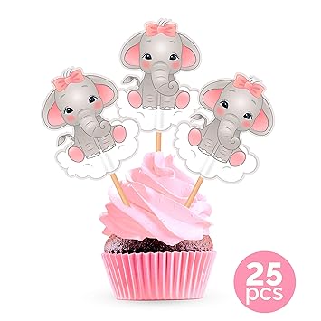 Pink Elephant Cupcake Toppers Cake Picks Girl Baby Shower