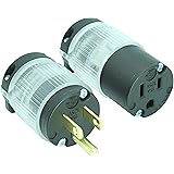 Journeyman-Pro 515PC LIT Lighted Plug & Connector Set 15 Amp 120-125 Volt, NEMA 5-15P + 5-15C, Straight Blade, Male Female Plug Replacement Cord Outlet Connector, Commercial Grade Power Indicator (1)