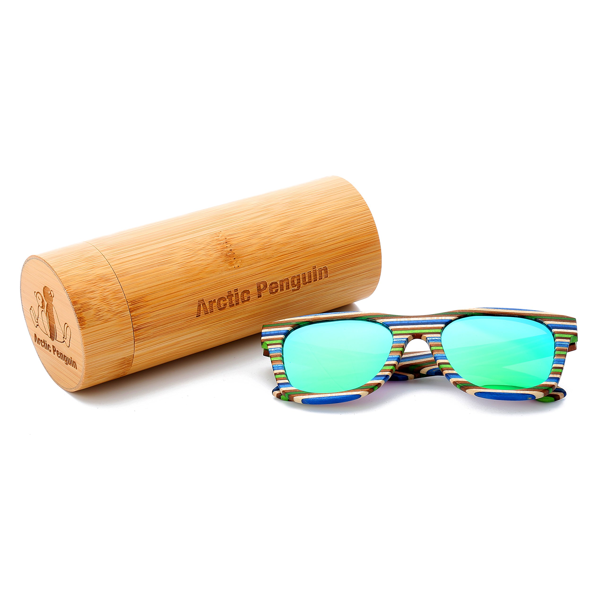 Arctic Penguin Vintage Wooden Polarized Sunglasses Men Wayfarer Eyewear (blue, green)