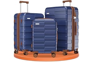 Vipbox Luggage Sets 3 Piece Hardside (3-YEARS VIP SERVICE) Lightweight Expandable Ultra Durable 100% PC Carry On Travel Suitcase set with TSA Lock Spinner Wheels, Classic Blue