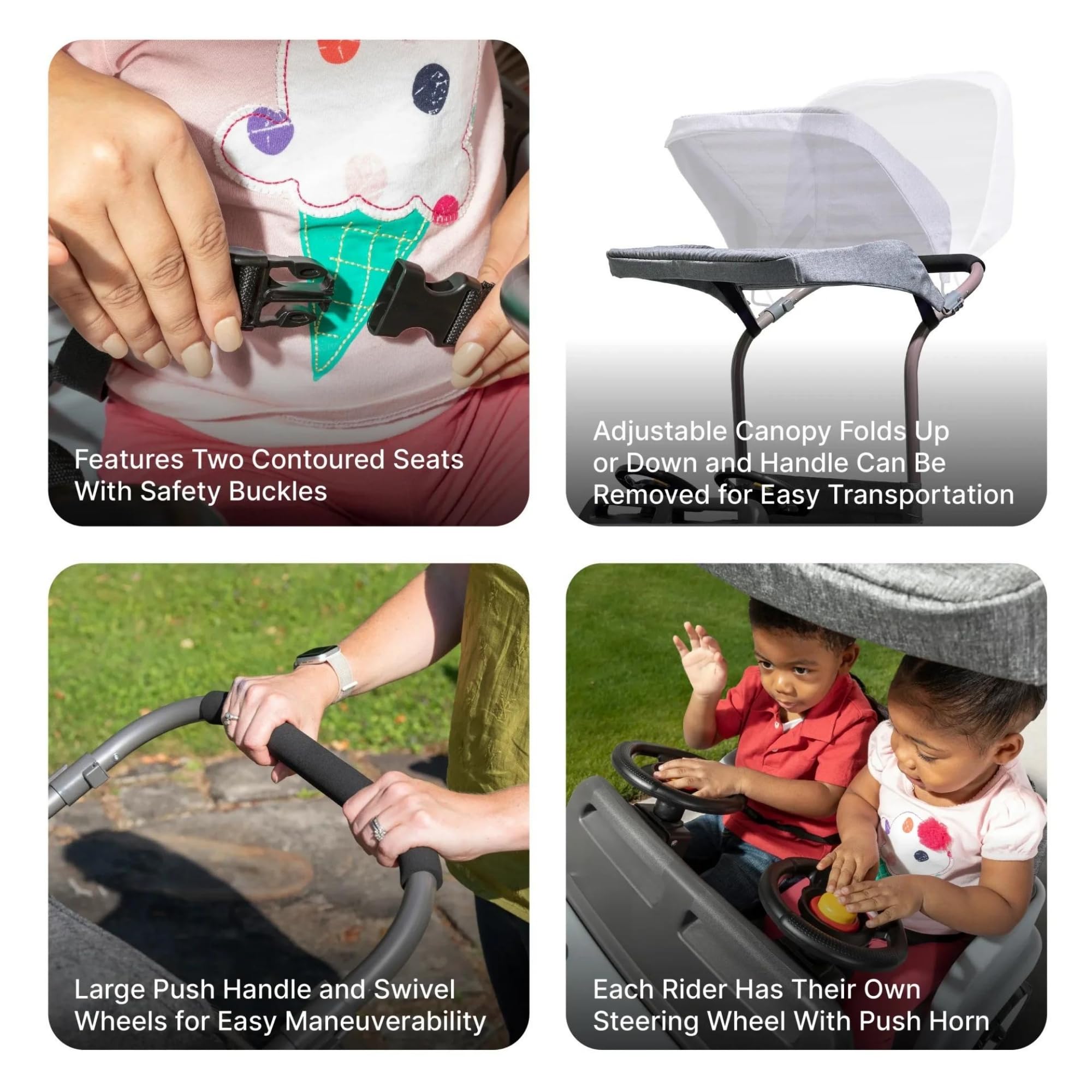 Step2 Side-by-Side Push Around SUV, Kids Push Car, 2 Seats, Stroller Substitute, Includes Seat Belts & Horns, Made of Durable Plastic, Max Weight 100 lbs., for Toddlers 1.5-5 Years Old, Gray