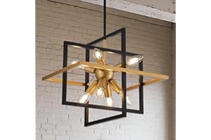 TACDANDM 15.8'' Black Gold 8-Light Sputnik Chandelier Modern Industrial Adjustable Hanging Geometric Pendant Light Fixture for Entryway Foyer Stairway Hallway Bedroom Living Room Kitchen Island