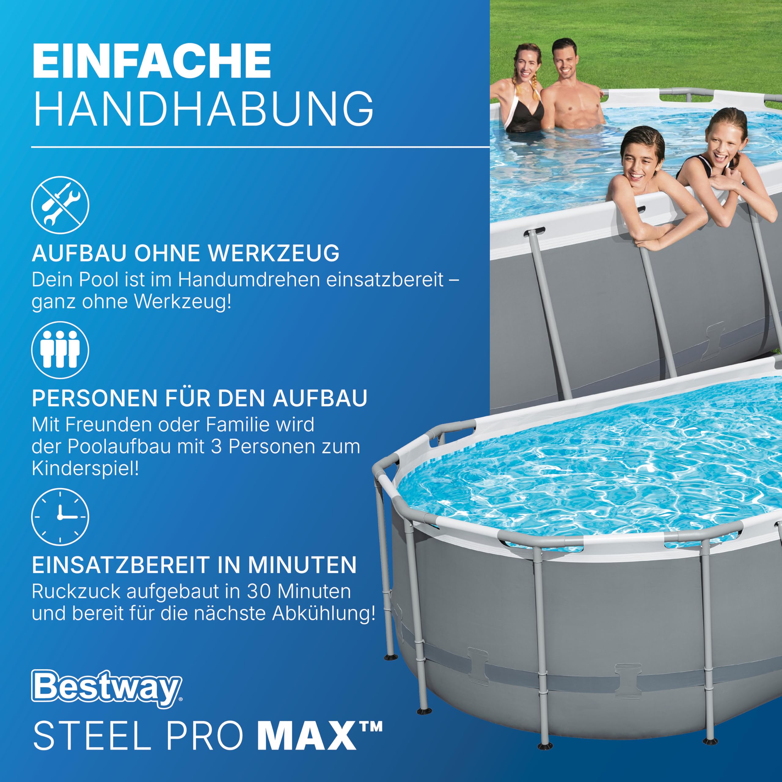 Bestway Power Steel Frame Pool Set mit Filterpumpe 427 x 250 x 100 cm, grau, oval 5