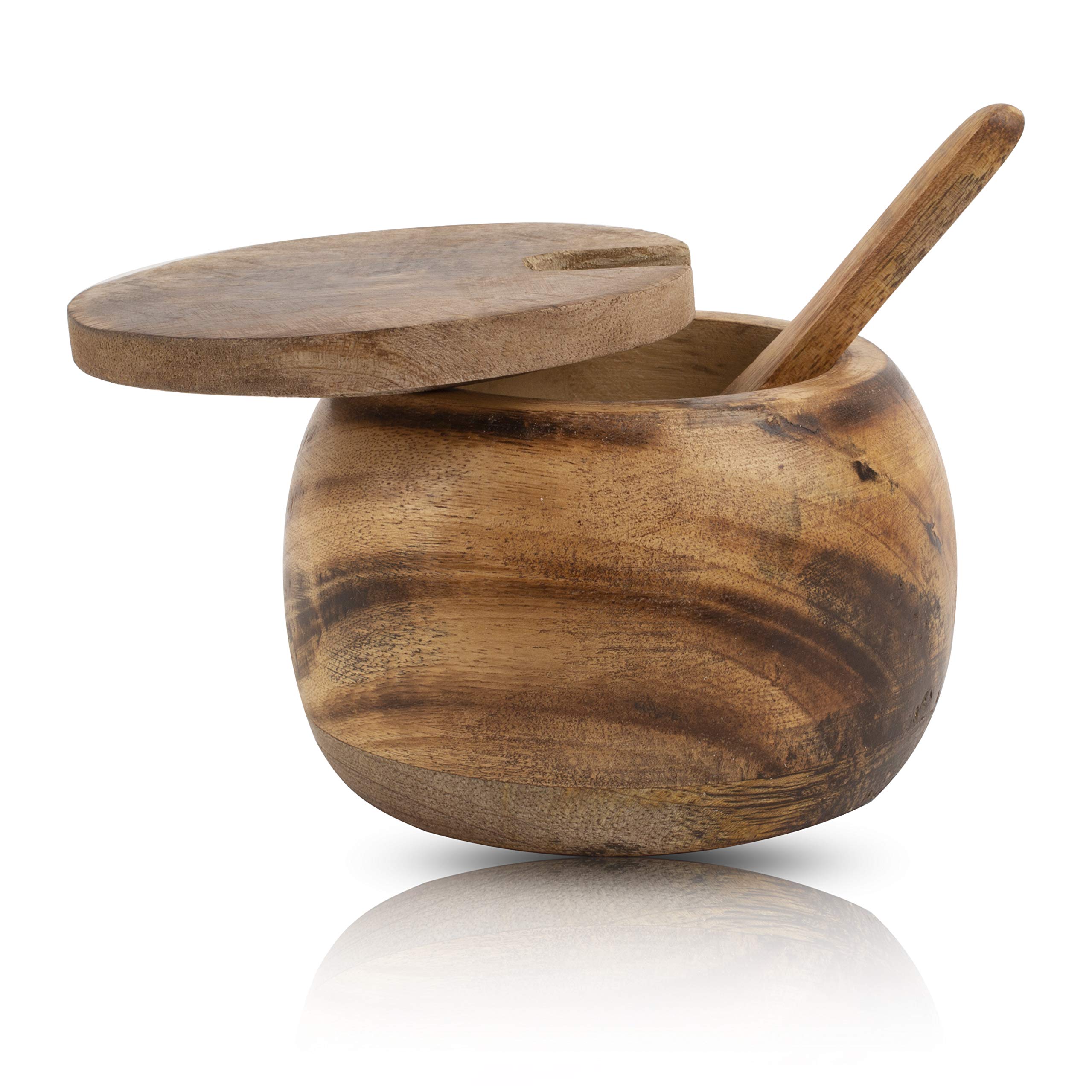 Decorative Rustic Wooden Sugar Bowl & Spoon With Lid Wide Mouth Candy Treat Jar Spice Jar Holder Condiment Nuts Serving Bowl Pot Salt Spice Herb Loose Leaf Tea Storage Container Novelty Home & Kitchen