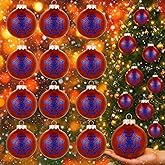 12 Pcs 3.15 Inch/80MM Spider Christmas Ball Ornaments Spiderweb Pattern Blue Red Christmas Tree Hanging Ornaments Classic Cartoon Shatterproof Glitter Ball for Xmas Holiday Wreath Party Decor