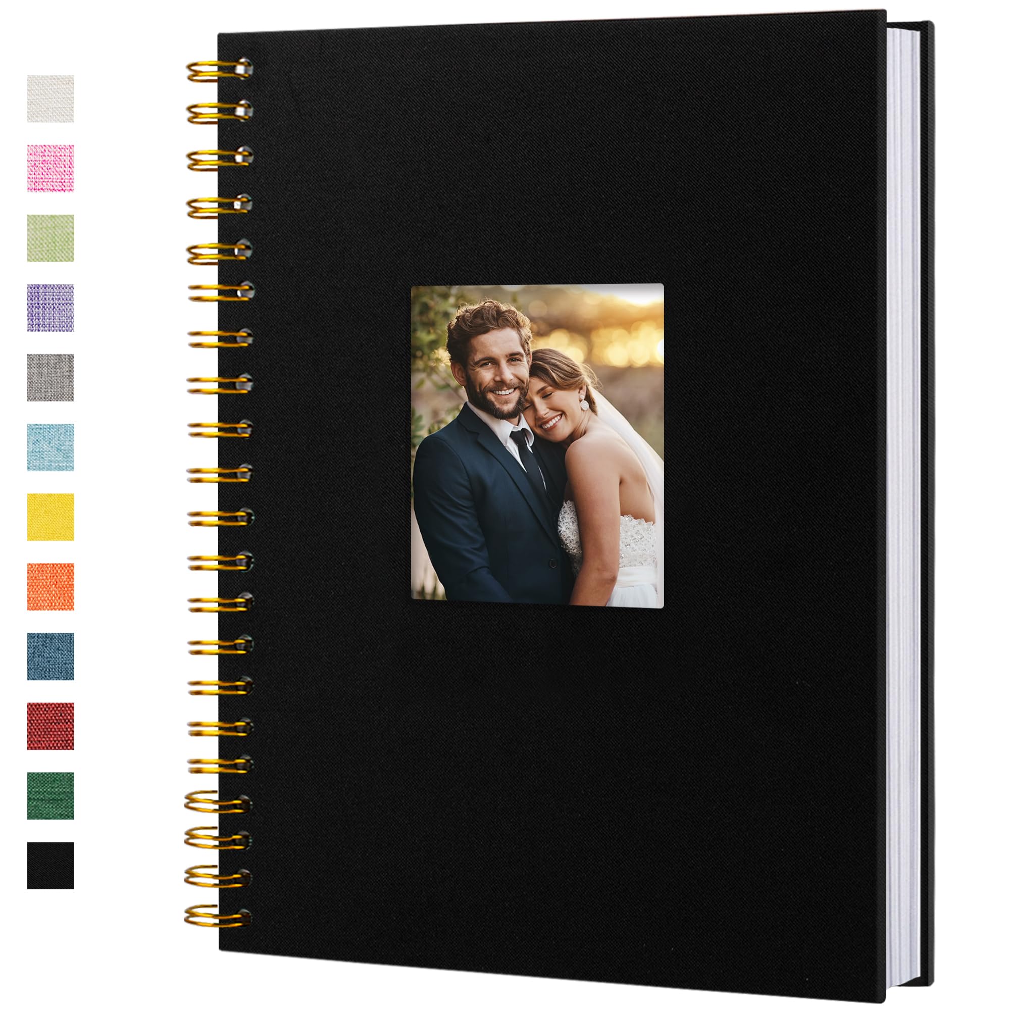 HIWHY Scrapbook Photo Album Linen Cover with DIY Window 28x20 CM White Inner Paper Memory Book with 40 Sheets/80 Pages Black