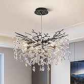 Modern Tree Branch Crystal Chandelier Luxury Blacl Crystal Pendant Lighting 23.6" Contemporary 8-Light Chandeliers for Dining