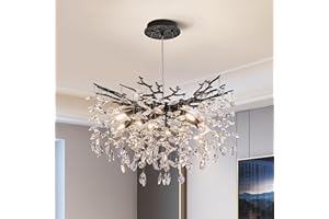 WITKEY Modern Tree Branch Crystal Chandelier Luxury Blacl Crystal Pendant Lighting 23.6" Contemporary 8-Light Chandeliers for Dining Room Kitchen Bedroom Living Room