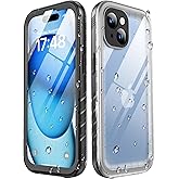 SPORTLINK for iPhone 15 Waterproof Case - Built in Screen & Camera Lens Protector,IP68 Underwater/6.6FT Military Dropproof/Dustproof Real 360/for iPhone 15 Case 6.1 inch Black/Frosted Clear