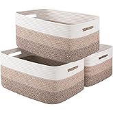 OIASKET Large Storage Basket for Organizing, Woven Rope Basket for Shelves, Closet Organizer Bins for Clothes, Blanket, Toys, Baby Nursery Storage, 17.7" x 13" x 7.87", 3 Packs Gradient Yellow