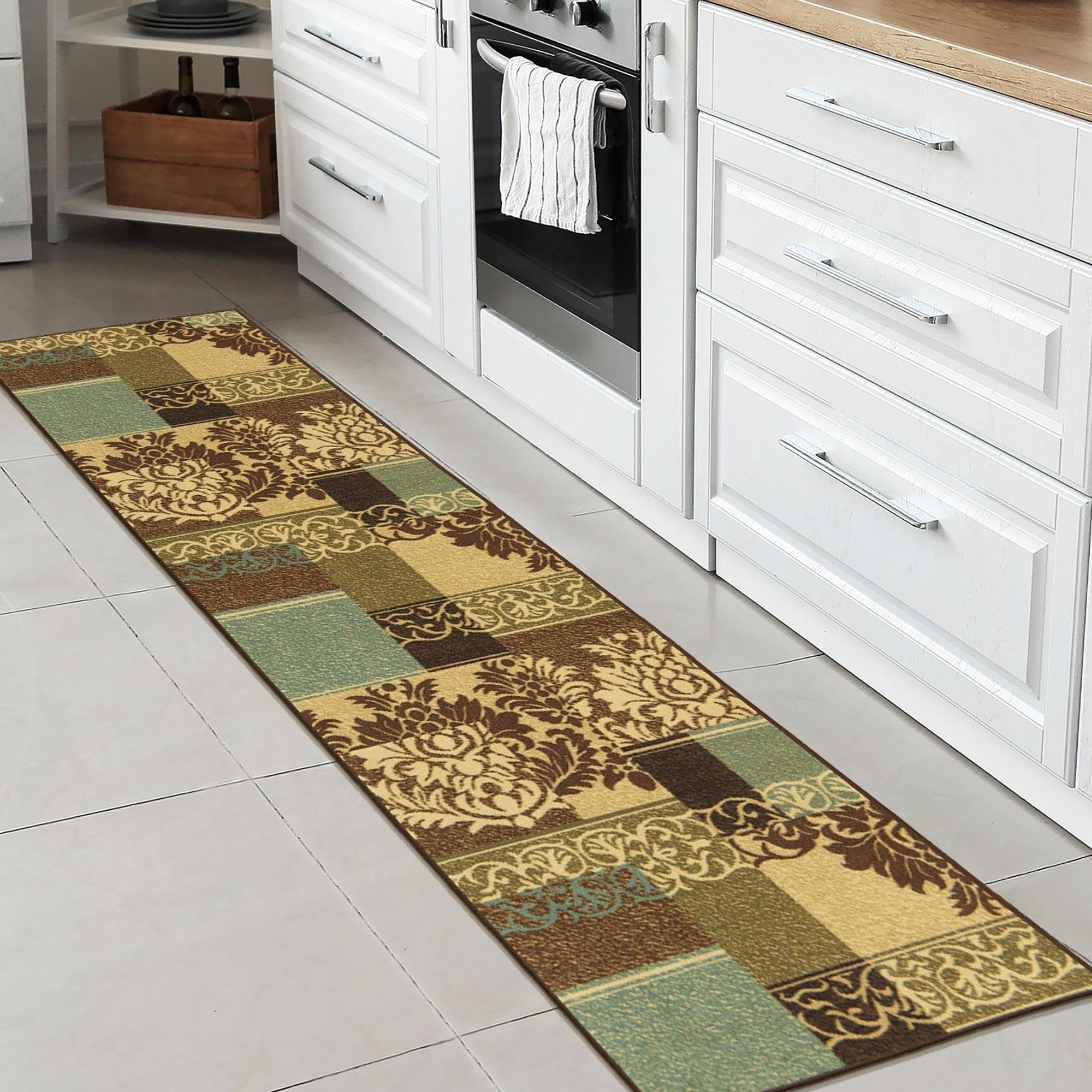 Ottomanson Ottohome Collection Contemporary Damask Design Rubberback Runner Rug , 57 cm x 210 cm, Brown