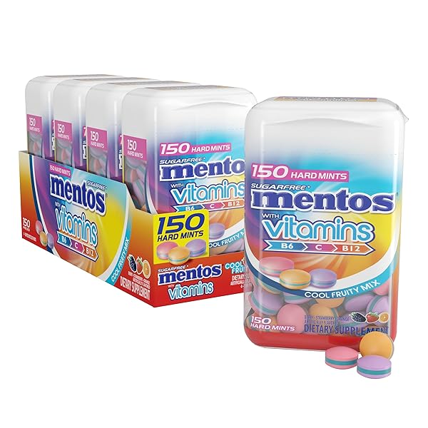 MENTOS VITAMIN SUGARFREE HARD MINTS, 150PC, COOL FRUITY...