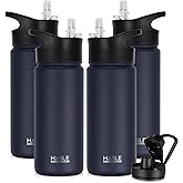 HASLE OUTFITTERS Insulated Water Bottle 16 oz Double Wall Vacuum Stainless Steel Water Bottle Leak Proof for School Wide Mouth with Straw Lid & Spout Lid Keeps Cold and Hot(Navy,4pack)