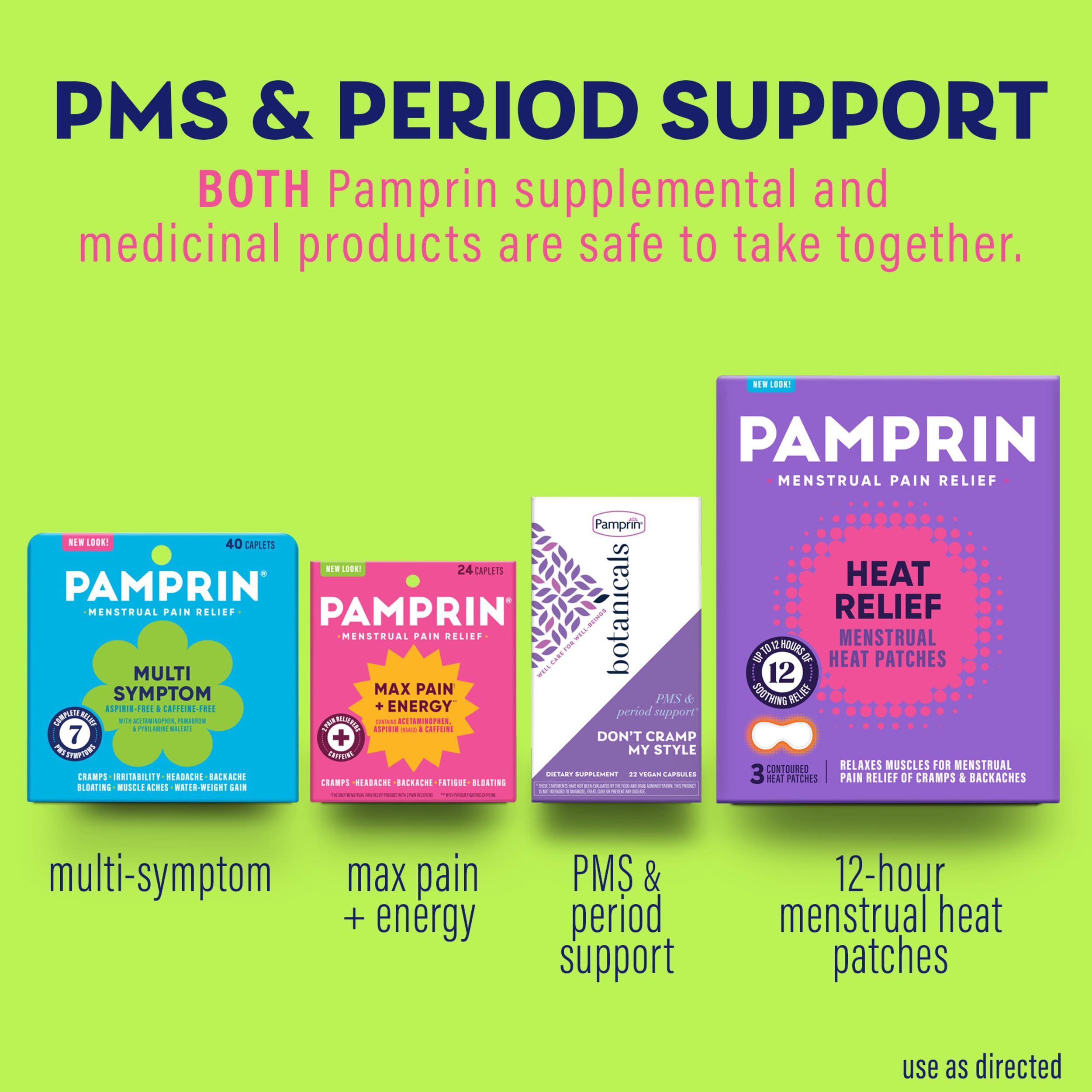Pamprin Multi-Symptom Formula, with Acetaminophen, Menstrual Period Symptoms Relief including Cramps, Pain, Bloating, and Irritability 40 Caplets