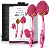 Mothercould Lotion &amp; Foundation Brush, Kids &amp; Adults, Travel Essential Pink | Smooth sunscreen application with soft synthetic bristles, 2 brush sizes, zinc alloy handles &amp; easy-cleanup mat