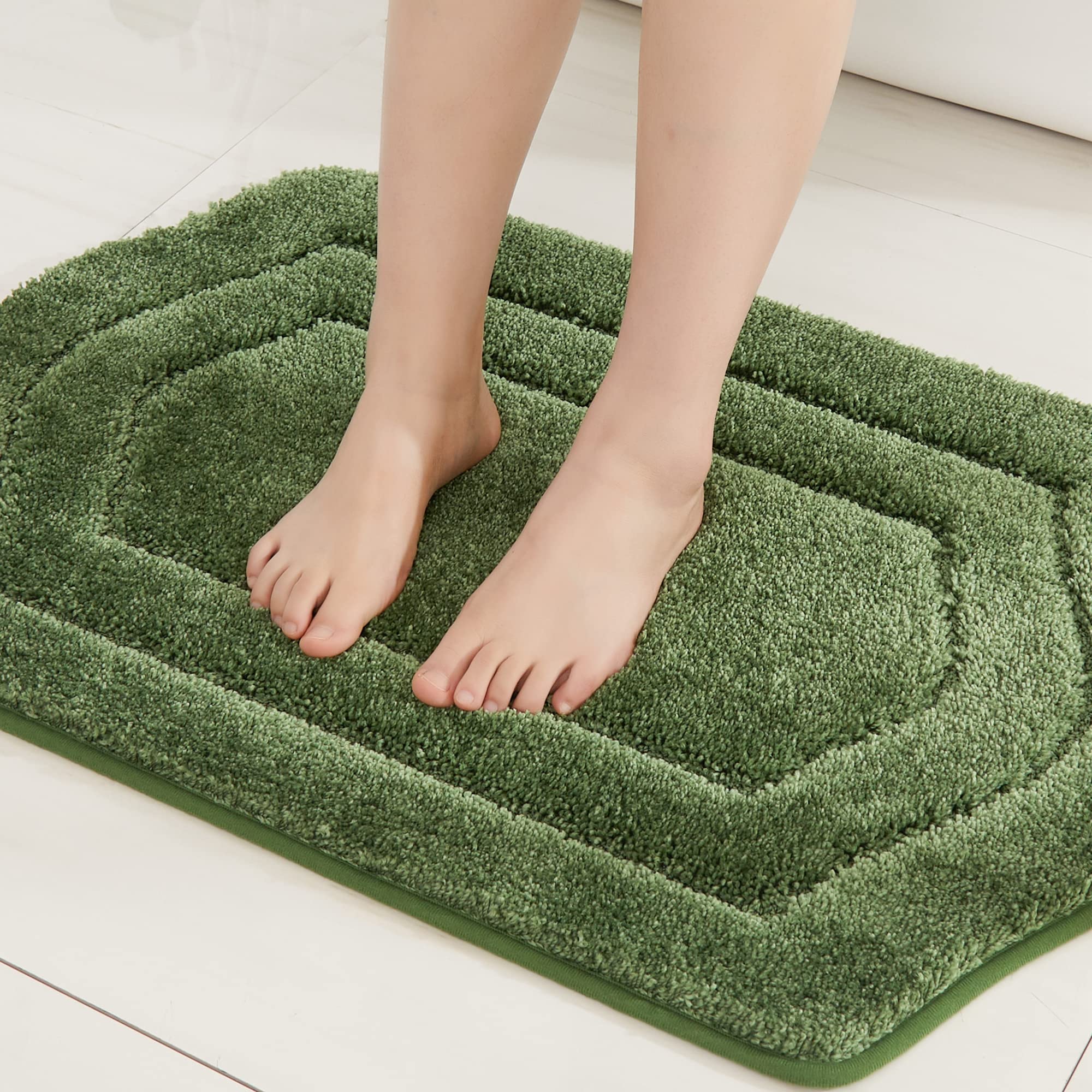 Photo 1 of COSY HOMEER Extra Thick Bath Rugs for Bathroom - Anti-Slip Bath Linen Sets Mats Soft Plush Yarn Shaggy 100% Strong Polyester Living Room Bedroom Floor Water Absorbent(Green,17x27 - Inches)