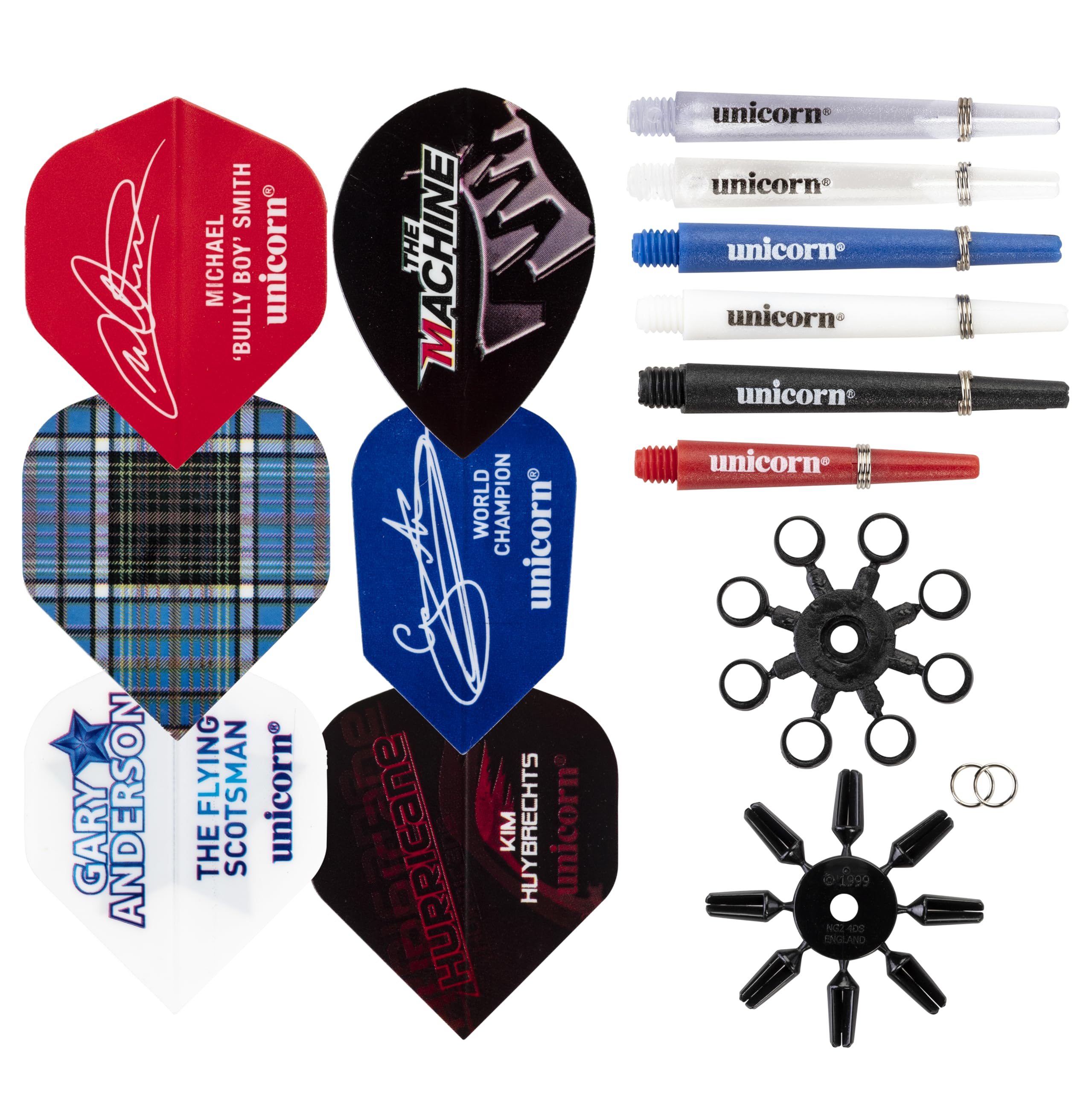 UNICORN Pro Team Unicorn Darts Tune-Up Kit | 6 Sets of Flights, 12 Shafts, 8 Locking Rings, 8 Flight Protectors, 12 Shaft Springs
