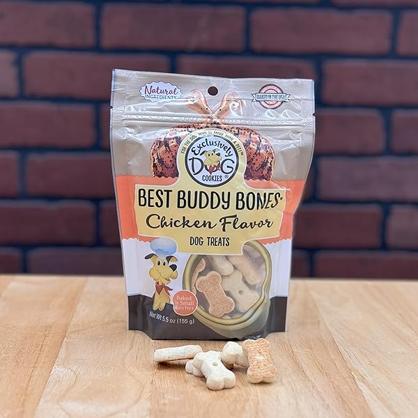 EXCLUSIVELY DOG BEST BUDDY BONES TRAINING TREATS FOR DOGS AND PUPPIES – ALL NATURAL, BAKED IN THE USA, IDEAL FOR TRAINING & AGILITY, NO ANIMAL BYPRODUCTS – CHICKEN FLAVOR, 5.5OZ RESEALABLE BAG