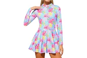 Ghteas Girls Long Sleeve Swimsuit Swim Skirt One Piece Rash Guard for Girls Bathing Suit Size 6-16 Years