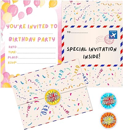 BestaFiesta 36 Pink Girls Party Invitations Folding Envelopes Holographic
