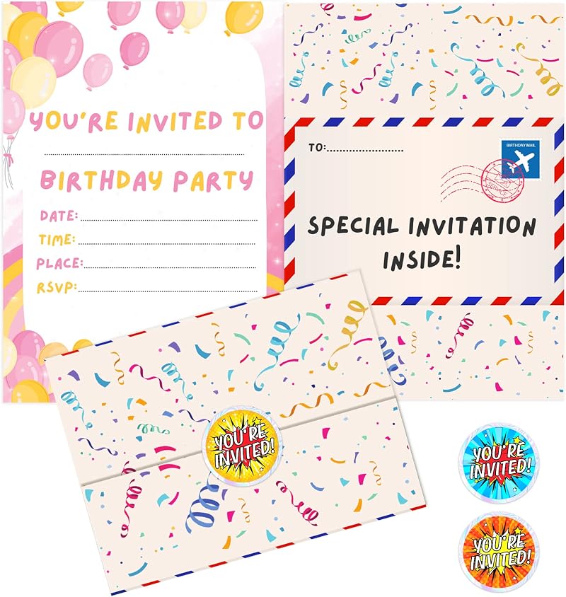 BestaFiesta 36 Pink Girls Party Invitations Folding Envelopes Holographic