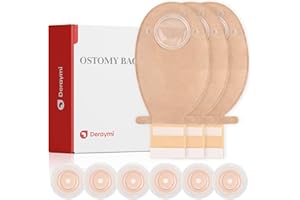 DERAYMI 22 PCS Colostomy Bags, Two Piece Ostomy Bag Ostomy Supplies, Drainable Ostomy Pouches for Ileostomy Colostomy Stoma Care, Cut-to-Fit 20-57mm (16 x Bags+6 x Barriers)
