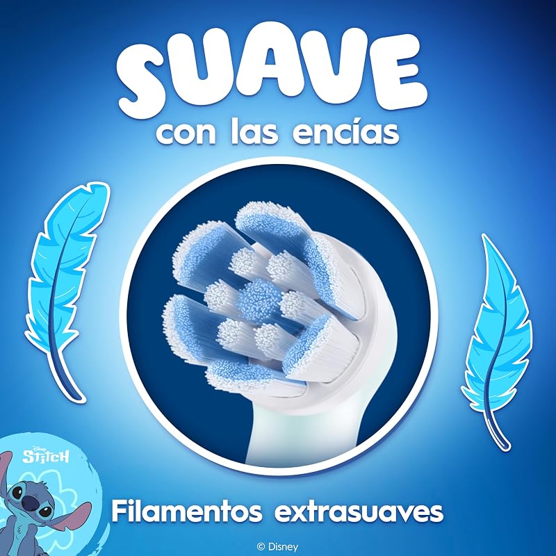 Cabeças de substituição iO Kids Disney Stitch para crianças +6 anos, Pack de 8 - Recargas Originais para Oral-B Escovas de Dentes Elétricas iO Kids, suaves com dentes e gengivas instáveis