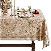 Dorachic French Linen Tablecloth Rectangular, Vintage Floral Table Cloth, Waterproof Table Cover for Picnic Dining Party Wedding, Blossom Pink, 55x71''