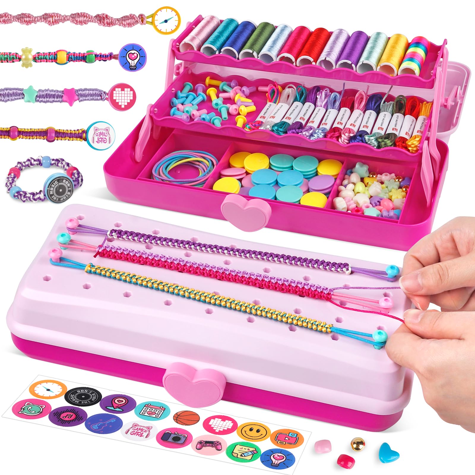 Easter Friendship Bracelet Making Kit with Storage Box,DIY String Bracelet Arts and Craft for Girls Aged 8-12,Kids' Travel Activity Toy Set,Easter Birthday Gifts for Ages 6 7 8 9 10 11 12 Year Old