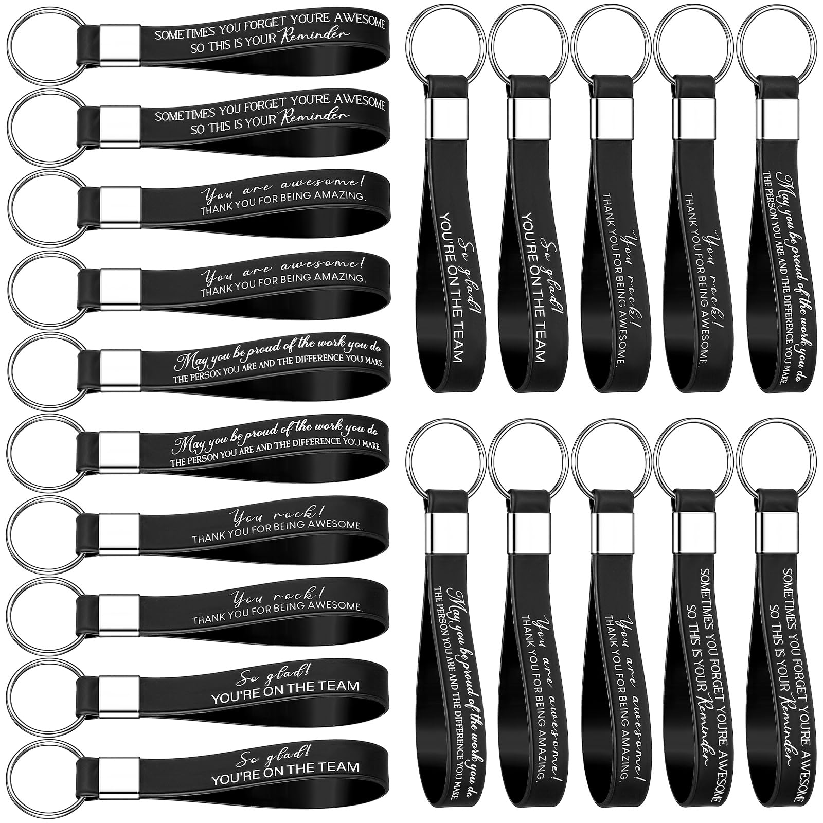 Tenare 20 Pcs Employee Appreciation Gifts Bulk Keychain Rubber Silicone Bulk Keychain with Inspirational Quote Thank You Gift Bulk Staff Appreciation Gift for Teacher Nurse (Vintage,Black)