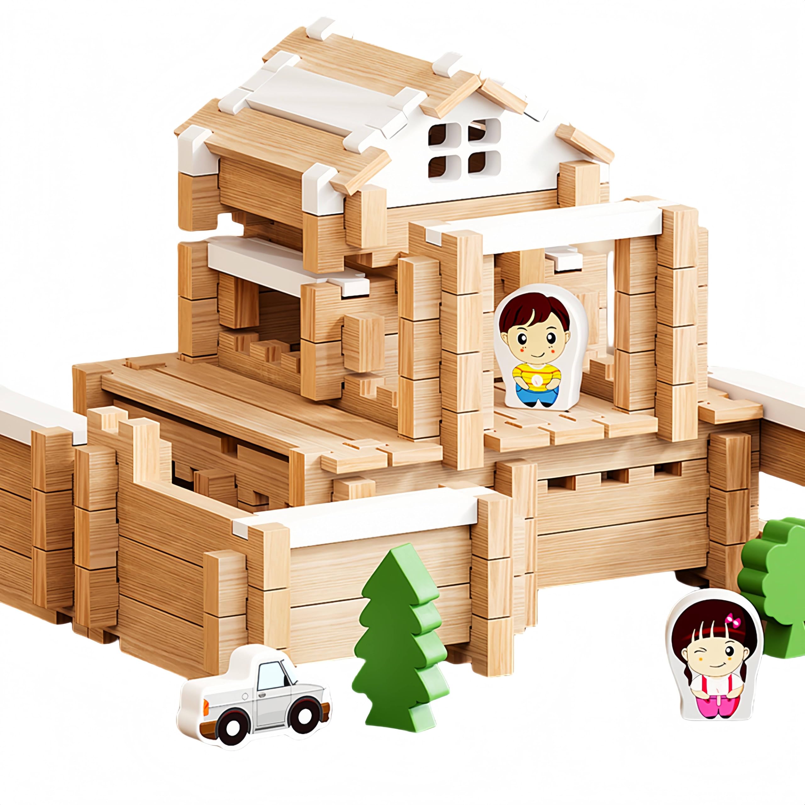 Photo 1 of 105Pcs Wooden Building Blocks Construction Set for Kids Ages 3-8,Preschool Learning Toys for Toddlers, Boys & Girls Birthday Gift, Educational STEM Toy