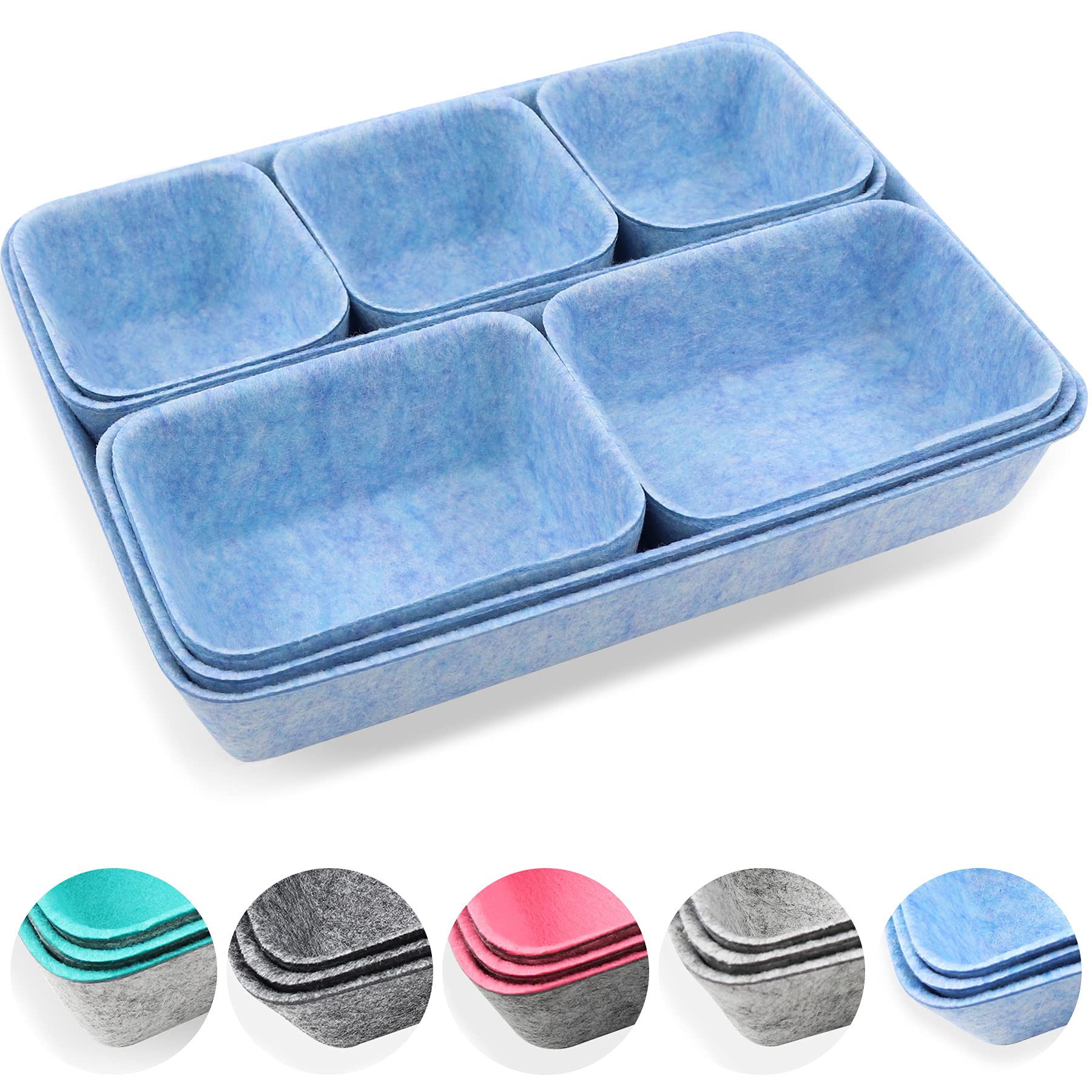 Newthinking Desk Drawer Organiser Trays, 8 Pack Square Organizer Box Stackable Dividers, Save Desk Space Dividers Box for Home Office Cosmetics Storage Boxes (Blue)