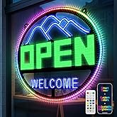 LED Open Signs for Business, 16''x16'' Ultra Bright Open Light Up Signs with Timer via App or Remote, DIY Editor Colours Sign High Visibility Day & Night Window Sign for Shop, Bar, Restaurant-Green Light