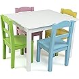 Humble Crew Kids Wood Table & 4 Chair Set Primary, White/Pastels