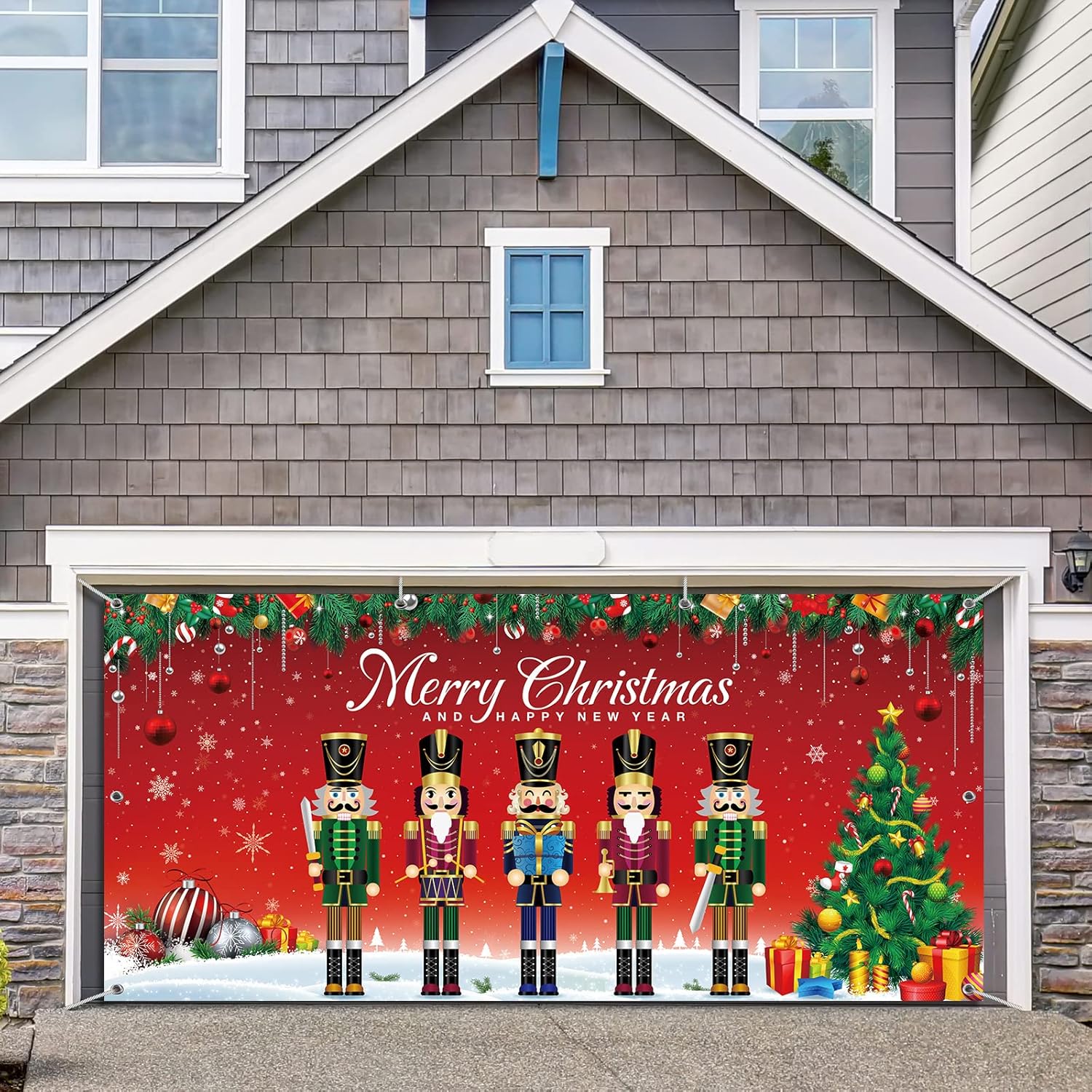 Nutcrackers - Christmas Nutcracker Garage Door Banner Cover 6 x 13 ft, Extra Large Fabric Soldier Nutcracker Christmas Backdrop Photo Booth Background Yard Sign for Xmas Holiday Winter New Year Eve Party Supplies