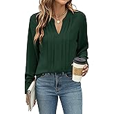 Blooming Jelly Women's Dressy Casual Blouses Business Work Tops Long Sleeve V Neck Pleated Shirts 2026 Fall Outfits