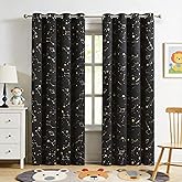 ZHOCHI Stellar Metallic Full Blackout Window Curtain Panels 63 Inches Long Grommet Design for Kid Energy Efficient Thermal Insulated Window Treatment Set for Boys Bedroom/Nursery, 52"x63"x2,Black