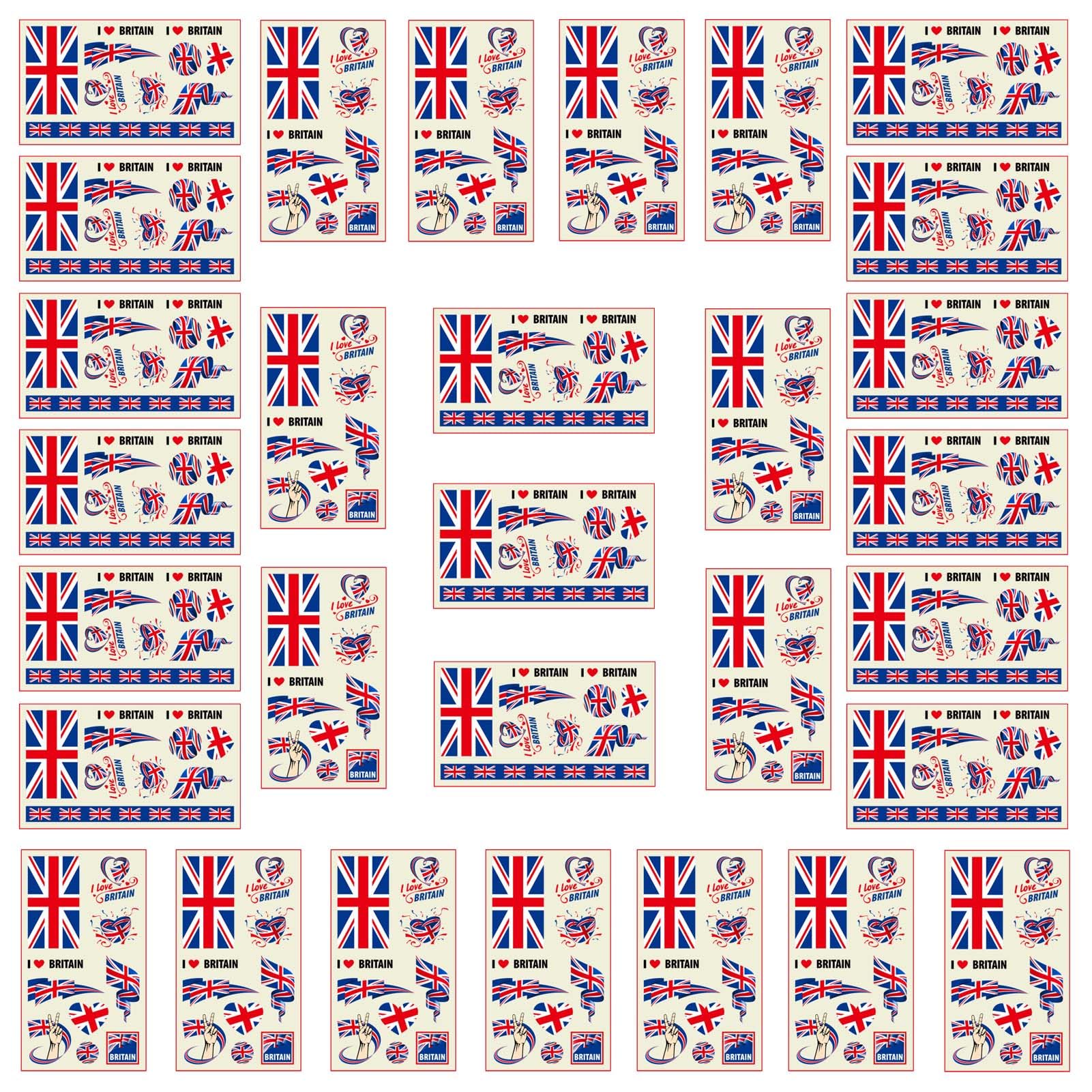 Autousa 30x Temporary Tattoos of Great Britain Flag for International Competitions 2024 European Championship Football World Cup Face Waterproof Flags Stickers (30 Sheets） — image 1