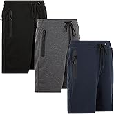 PURE CHAMP Mens 3 Pk French Terry Cotton Casual Gym Shorts for Men Athletic Workout Training Sweat Shorts with Zipper Pocket