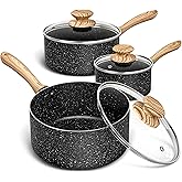 MICHELANGELO Saucepan Set, Nonstick Sauce Pans with Granite Coatings, Stone Sauce Pan with Lids, Non Stick Pot Sets, Sauce Pots 3 Piece, 1Qt, 2Qt & 3Qt