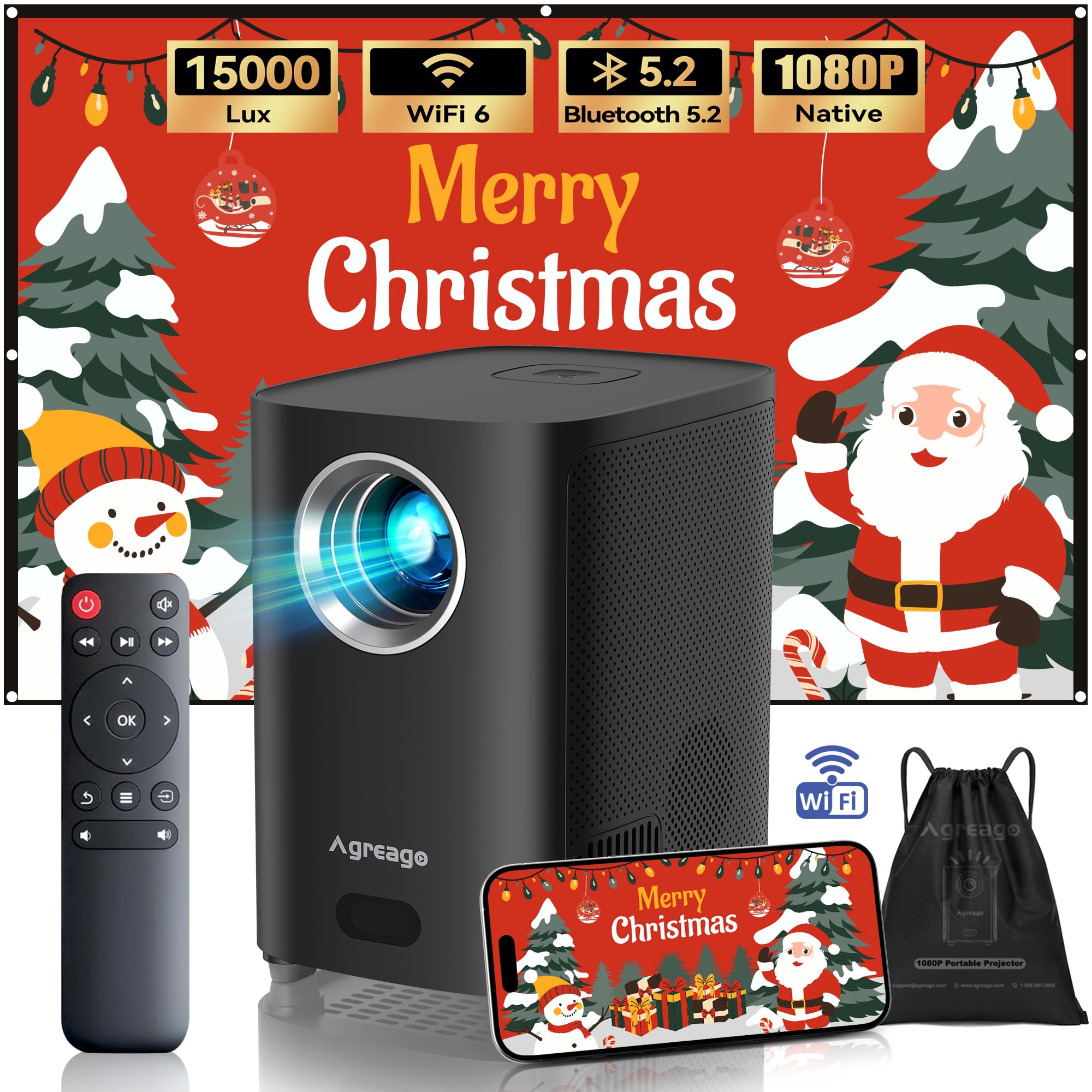 Photo 1 of [Electric Focus] Projector with WiFi and Bluetooth, Native 1080P 15,000 Lumens 4K Supported, Agreago Outdoor Movie Projector for Home Theater UP to 300", for iOS/Android/TV Stick/HDMI/USB