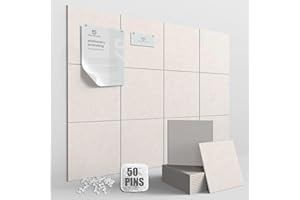 TSJ OFFICE TSJOFFICE Large Cork Board for Wall - 48" x 36" Bulletin Board with 50 Pushpins for Office Decor, Pin Board 12 Pack Felt Wall Tiles with Safe Removable Adhesive Tabs, Corkboard for Home - Warm White