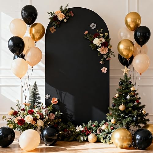 Socomi Black Wedding Arch Backdrop Cover Spandex 6FT Fitted Stretchy Chiara Arches Stand Covers for Birthday Party Bridal Baby Shower Ceremony Banquet Decoration