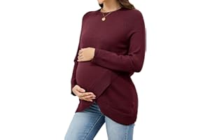 OUGES Women's Wool Blend Maternity Sweater Crossover Ribbed Hem Casual Pullover Tops