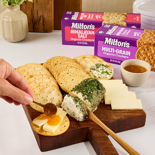 MILTON’S ORGANIC CRACKERS, HIMALAYAN SALT – CERTIFIED ORGANIC, NON-GMO PROJECT VERIFIED, KOSHER, MADE WITH REAL PINK HIMALAYAN SALT, GREAT FOR CHARCUTERIE BOARDS – 6 OZ, PACK OF 8