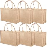 LyyGuanYoo 6 Pack Jute Tote Bag Reusable, Burlap Beach Bags with Sturdy Rounded Handles, Sturdy Base Gym Shopping Travel Bag for Easter Women, Mom, Teachers, Friends, Bridesmaids, 15.4''x12.2''x5.9''