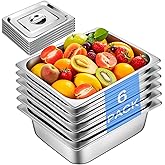 Hotel Pan With Lids 1/2 Size 4 Inch Deep Stainless Steel Chafing Dishes for Buffet, Steam Table Pan, Metal Commercial Food Pans for Food Prep/Catering/Food Serving (6 Pack, Half Size 1/2 x 4" Deep)