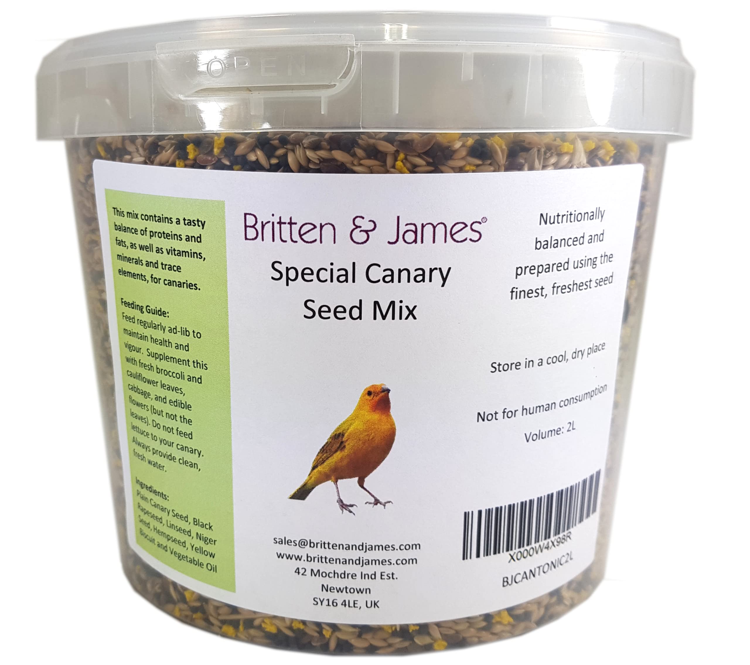 Britten & James Special Canary Seed Mix Containing Egg Based Biscuits in a 2 Litre Stay Fresh Resealable Tub
