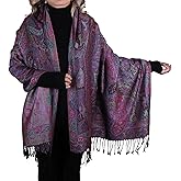 TZ Promise Women Paisley Pashmina Shawl Wrap Colorful Pattern Embroidered Reversible Winter Scarf