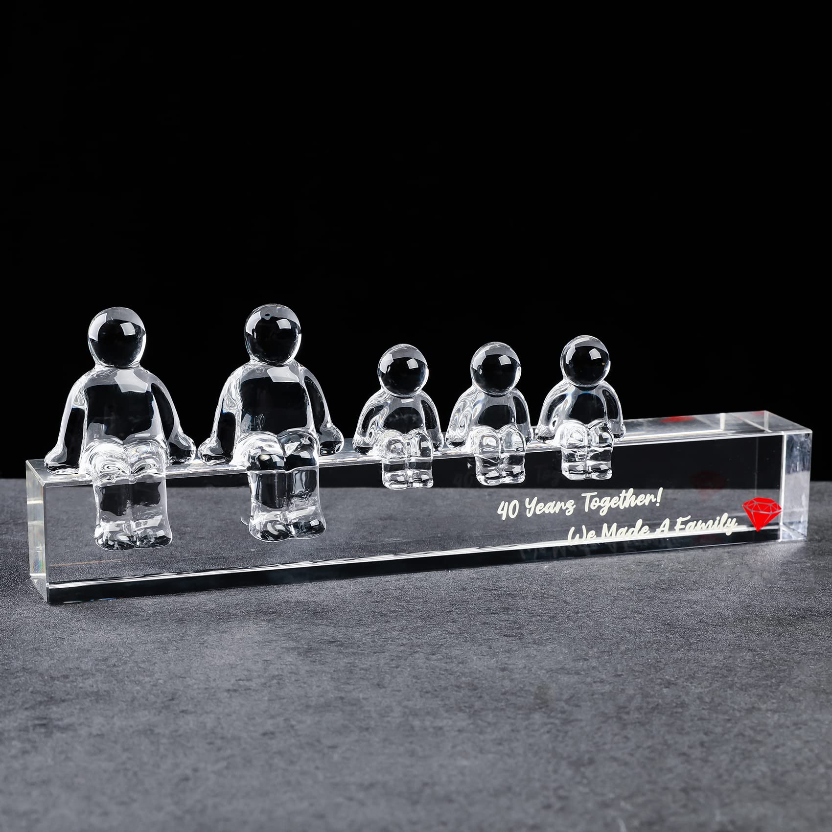 Movdyka Crystal 40th Ruby Wedding Anniversary Sets Idea Gifts for Her Wife, 40 Years Together We Made A Family Figurines Ornaments for Him (3 Children)